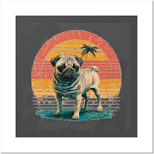 Pug vintage sunset Posters and Art